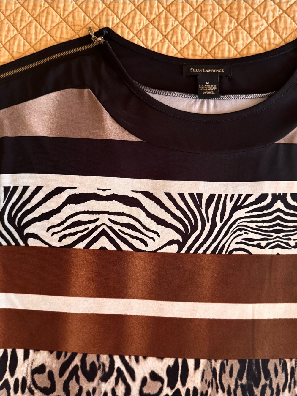 Susan Lawrence Black, Brown & Cream Mixed-Print Tunic Top